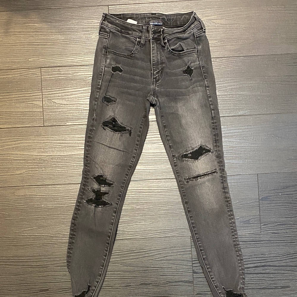 American Eagle Outfitters Charcoal Distressed Skinny Jeans
